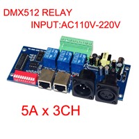 wholesale 1pcs DMX512 3P RJ45 relay switch input AC110v-220V for RGB led lamp strips DMX-RELAY-3 channel*5A controller Decoder