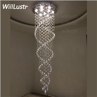 willlustr crystal chandeliers pendant lamp double spiral K9 crystal chandelier LED bulb suspension light stair light staircase