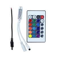 DC12V Mini 24Key RGB IR Remote Controller With 1PC Male DC Power Cable Wire Connection For 3528 5050 RGB LED Strip Light