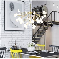 Nordic Modern Cherry Blossoms LED Chandelier Light Firefly Ceiling Lamp Glass Gold Iron Branches Atmosphere Lighting AC 110-240V