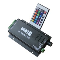 RGB LED music controller with 24key IR remote;DC12-24V input;6A*3CH output