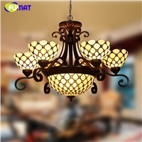 FUMAT Stained Glass Chandlier European-style Classic Light Living Room Hotel Glass Art Light Fixtures Curtain Beads Chandeliers