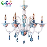 GMTM Art Hand Painted Crystal Chandelier Lamp Blue Stained Glass Chandelier Light Ceiling For Boutique Restaurant Home Hotel