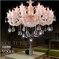 Modern Pink Crystal Chandeliers Dining Room Living Lobby lamp Lighting 15 heads LED Candle Bulb Interior Lighting Home