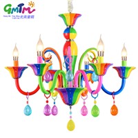 Hand painting colorful ceiling crystal princess angel kids room chandelier iron art glass crystal pendant lamps for child room