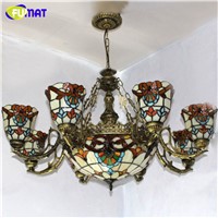 FUMAT Stained Glass Chandelier European Vintage Glass Suspension Light Living Room Study Room Hanging Lamp Pendientes Lights