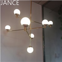 Frosted glass ball chandelier gold body nice decoration for living room/kitchen modern design suspension lamp 100-240V