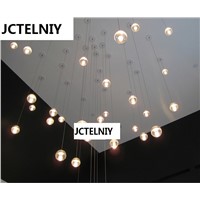 LED  MODERN CLEAR CAST GLASS SPHERE / BALL &amp;amp;quot;METEOR SHOWER&amp;amp;quot; CHANDELIER WITH POLISHED CHROME RECTANGULAR STAINLESS STEEL BASE