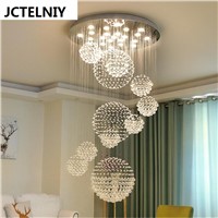 Duplex floor LED crystal chandelier staircase light chandelier simple modern villa hotel lobby living room hollow light