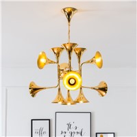 Modern Nordic Delightfull Poti Horn Chandelier Lighting Gold Creative Hotels Villa Musical Instruments Pendant Lamp Fixtures