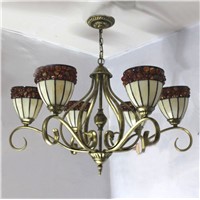 Tiffany Chandelier European Vintage Glass Suspension Light Dining Room Living Room Hanging Lamp Pendientes Lustre 6 Lights