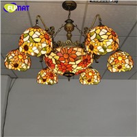 FUMAT Sunflower Shape Chandelier European Vintage Stained Glass Light Living Room Foyer Glass Art Lustre Chandeliers Lightings