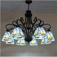 Tiffany Chandelier European Vintage Classical Glass Suspension Light Bar Cafe Hanging Lamp Pendientes Lustre 8 Lights