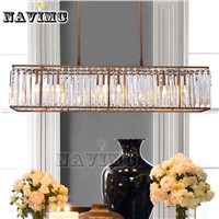 3-light American Vintage Retro Crystal Chandelier Lighting for Dining Room Restaurant Hanging Iron Rod Pendant Lamp