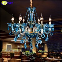 FUMAT Blue Crystal Chandelier Creative Candle Crystal Lighting Living Room Restaurant Bar E14 Candle Lampe Lustre Light Fixtures