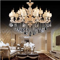 Modern K9 Crystal zinc alloy jade Chandelier Led E14 gold color Chandeliers 15 lights Dinning Room Crystal Living Room Lamp