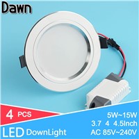 4Pcs/Lot Silver Ultra Bright LED Downlight 5w 10w 15w Round LED Ceiling Recessed Light 110v 220v 240v Down Light Cold Warm White