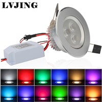 1X LED Ceiling Light RGB Red Blue Green White Warm Recessed Ceiling Lamp AC85-265V Spot Light LED Lighting Wholesale