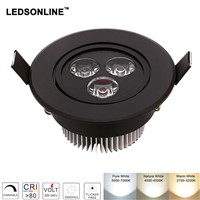 Downlights led 3w 4w 5w black body dimmable adjustable AC110V 220V Nature Warm Pure White Equal 36-60W Halogen Lamp