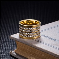 ZORCVENS 2017 New Brand 4 Row Crystal Rhinestone Gold-Color Stainless Steel Couple Wedding Rings for Men and Women