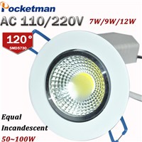 12W 9W 7W LED Downlight LED COB chip downlight Recessed Ceilinglight  LED Spot Light Lamp White/ warm white led lamp epistar