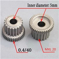 5PCS MXL 20 tooth synchronous wheel Metal Gear +0.4 / 40  molding die shaft hole 5mm Tooth gear with double reduction gear
