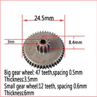 5PCS Metal Gear 0.6 /12 tooth gear +0.5 / 47  molding die shaft hole 3mm loose Tooth gear with double reduction gear