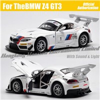 1:32 Scale Diecast Alloy Metal Racing Car Model For TheBMW Z4 GT3 Collection Model Pull Back Toys Car With Sound&amp;amp;amp;Light - White