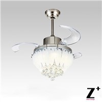 American modern Style Led lights Lotus 3 Collapsible fan Crystal Chandelier with Remote Control 32&amp;amp;quot; lamp Free shipping