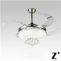 American modern Style Led lights Lotus 4 Collapsible fan Crystal Chandelier with Remote Control 42&amp;amp;quot; lamp Free shipping