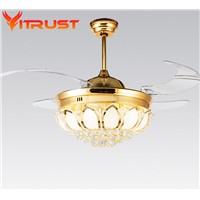 Modern ceiling fan crystal light luxury folding ceiling fan Dining Room Lamp with fan with remote control