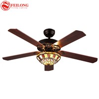 COLORFUL glass shade 52 inch brown wood blades CEILING FANS lights Vintage Tiffany Stained Glass Flowers Downlight Ceiling Fans