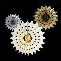 Pack of 3 Gold Silver Cream Snowflake Metallic Blossom Paper Fans for Party Birthday Shower Festival Wedding Home Decoration
