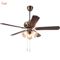 Vintage Ceiling Fan with Light Kits and Wood Blade Glass Lampshade for Foyer Bedroom AC 110-240v