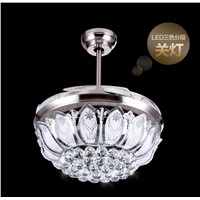 42inch Stealth Crystal ceiling fan light living room dining room simple modern electric ceiling fan with LED remote control lamp