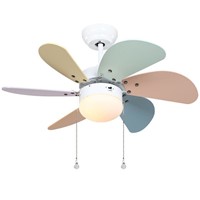 Colorful Wooden Fan blade Ceiling Fans Glass Lampshade touch panel, pendant cord Switchs Kid&amp;amp;#39;s study room  ceiling lamp fans