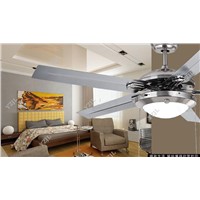 Ceiling fan light restaurant European living room modern stainless steel leaf LED remote control fan light ceiling fan
