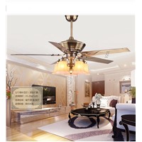 Minimalist dining room pendant ceiling fan light living room bedroom European iron leaf pendant fan ceiling fan with controller