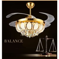 Golden crystal LED 42inch ceiling chandelier fan lights Fan chandelier with controller living room bedroom dining room fashion