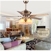 Minimalist dining room pendant ceiling fan light living room bedroom European iron leaf pendant fan ceiling fan with controller