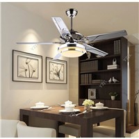 Remote control ceiling fan living room restaurant stainless steel LED European modern minimalist fan lamp ceiling 48inch