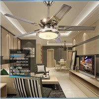 Living room ceiling fan ceiling light minimalism modern European restaurant retro stainless steel household fan with LED lamps