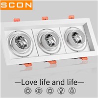 SCON AC110-240V embedded LED Spotlight grille lamp three head 21W CCT 2700K 3000K 4000K 5000K COB CREE CRI Ra&amp;amp;gt;85 indoor lighting