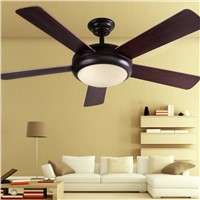 American country living room ceiling fan lights 48inch industrial fan LED light restaurant bedroom solid wood door leaf fans