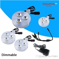 HOT selling 4pcs DC 12v 3W LED Puck/Cabinet Light,LED spotlight+35cm connect wire +12v 1a power