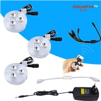 Dimmable 3-5pcs DC 12v 3W LED Puck/Cabinet Light,LED spotlight+35cm connect wire +12v 12A RF led dimmer+12v 2a adapter