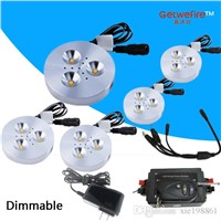 NEW RF control dimmable 5pcs DC 12v 3W LED Puck/Cabinet Light,LED spotlight+35cm connect wire +12v 8a RF led dimmer+12v 2a power