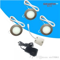 Recessed installation DC 12v 3pcs/lots 1.5W LED Puck/Cabinet Light,LED spotlight &amp;18pc 3528 led,Milky cover+1connector+1adapter