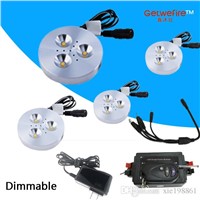 NEW RF control dimmable 4pcs DC 12v 3W LED Puck/Cabinet Light,LED spotlight+35cm connect wire +12v 96w RF led dimmer+12v 2a adap