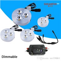 NEW RF control dimmable 4pcs DC 12v 3W LED Puck/Cabinet Light,LED spotlight+35cm connect wire +12v 96w RF led dimmer(none power)